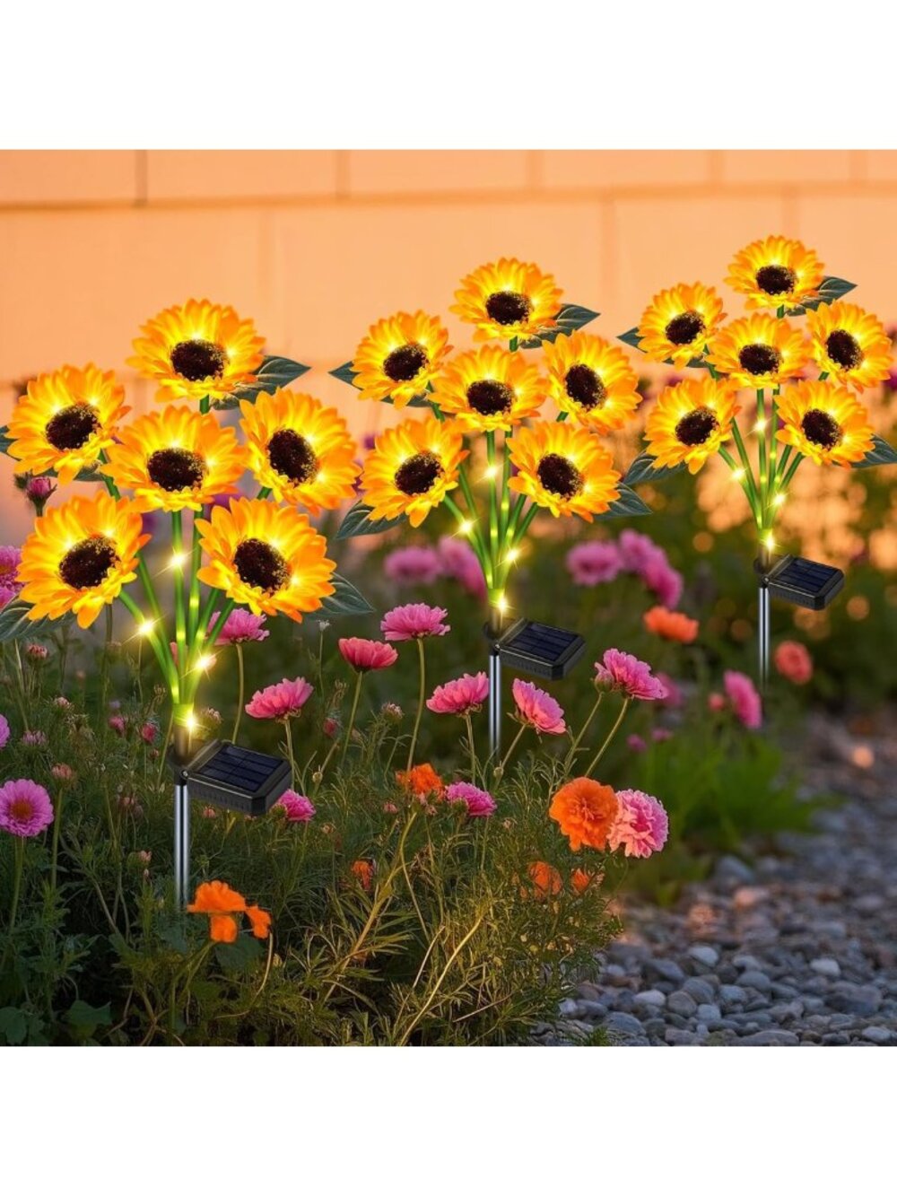 3 Pack Waterproof Solar Sunflower Lights for Outdoor Garden Decor, Yard & Patio
